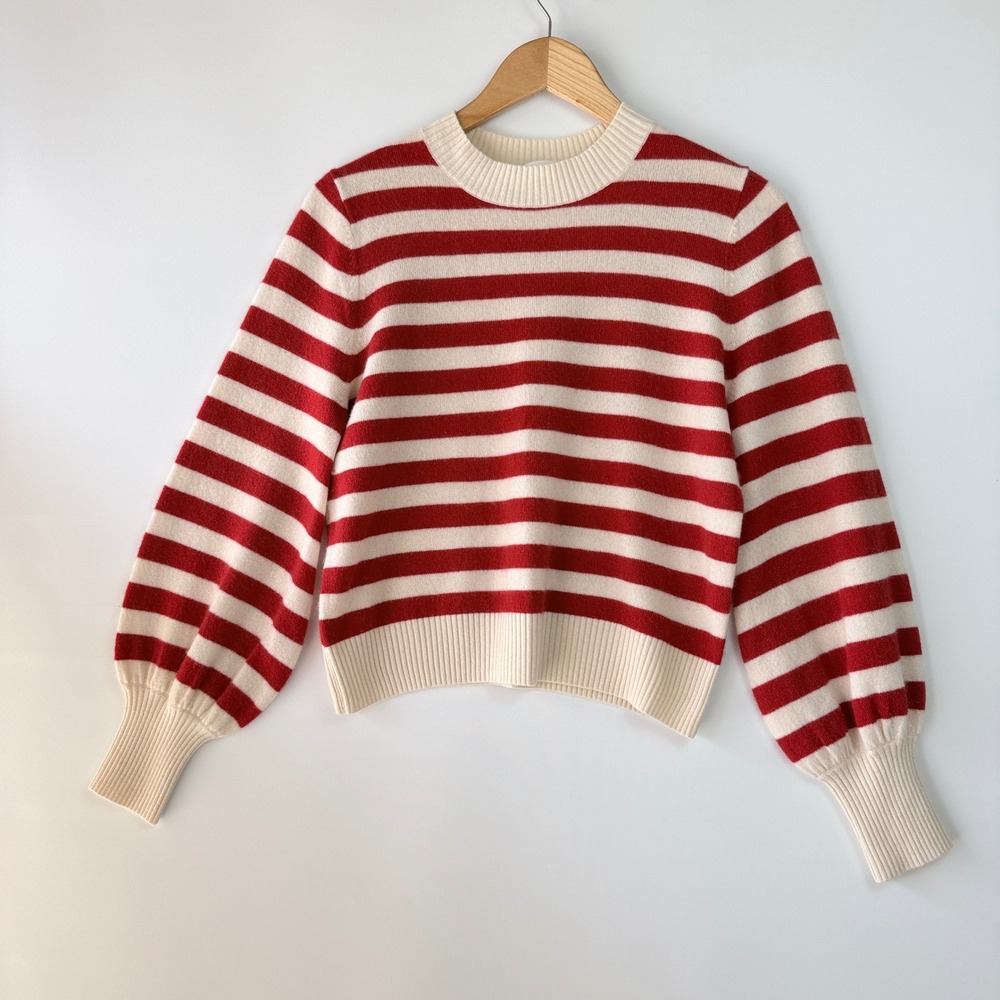 Zimmermann Striped Cashmere Sweater Womens XS Red Cream Excellent Lantern Sleeve